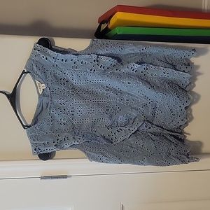 Lucky Brand Blue Eyelet Ruffle blouse